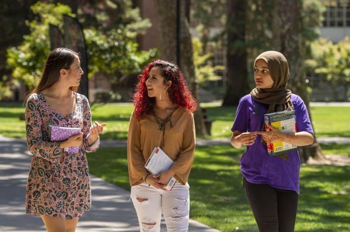 Students walking around campus